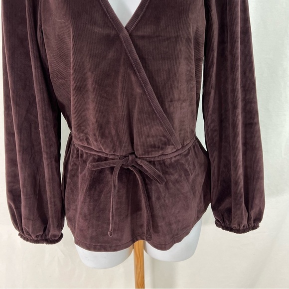 Madewell Corduroy Fuji Wrap Front Tie Brown Raisin S - Picture 3 of 13